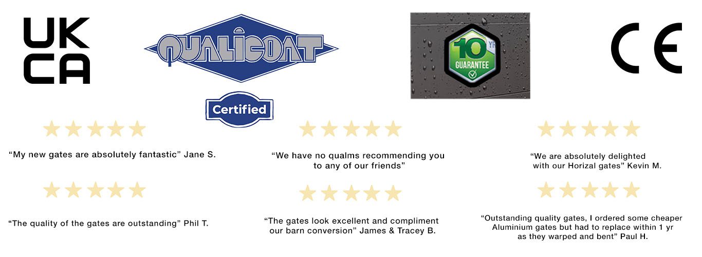 Horizal Aluminium Gates testimonials cover qualicoat guarantee