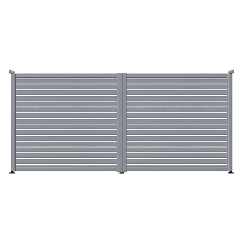 Aluminium Swing gates with open horzontal slats with around 20mm gap between 100mm slats.