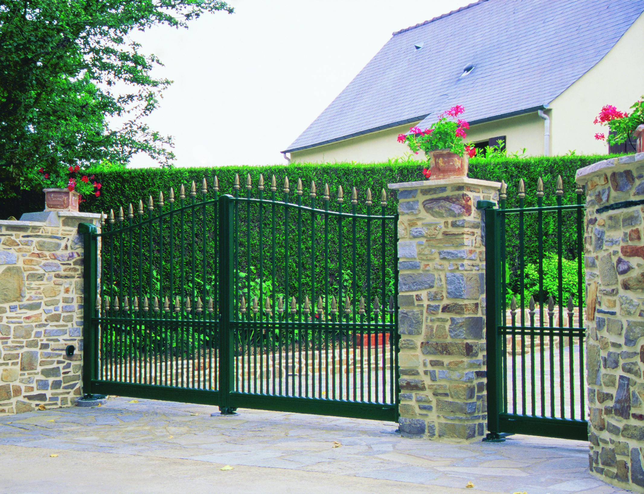 Dark green and gold traditional wrought iron effect gates