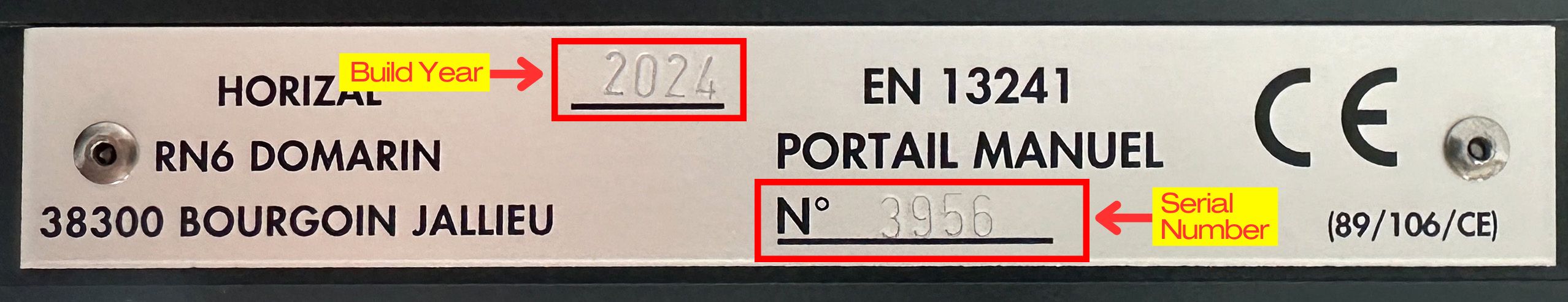 Horizal Aluminium Gate Serial Number plate