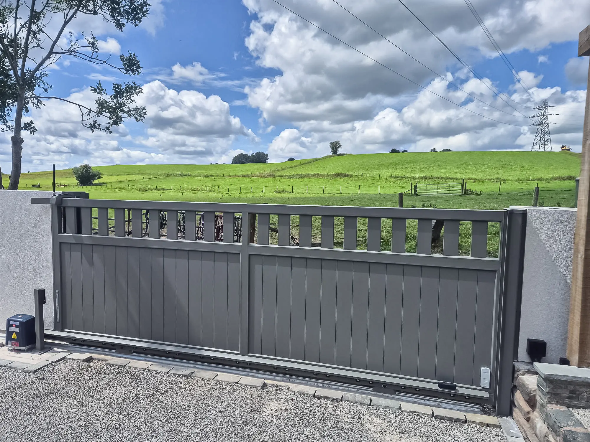 Aluminium Gates in Light Grey - Horizal - Seram Tracked Sliding Gate